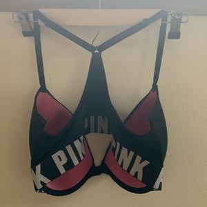 Victoria Secret Pink Black Racer back Bra 36 DD